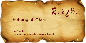 Rohony Ákos névjegykártya